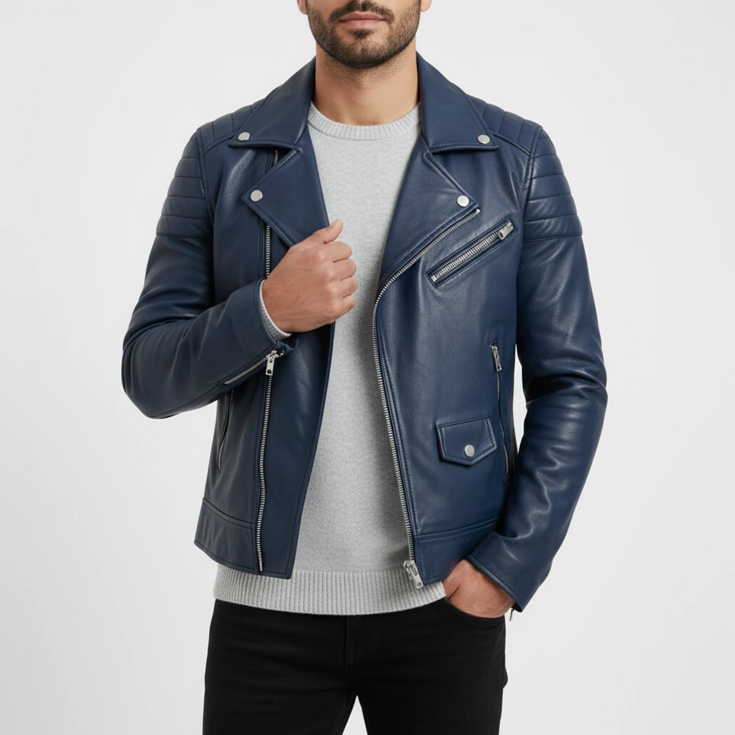 Men's Asymmetrical Leather Biker Jacket image