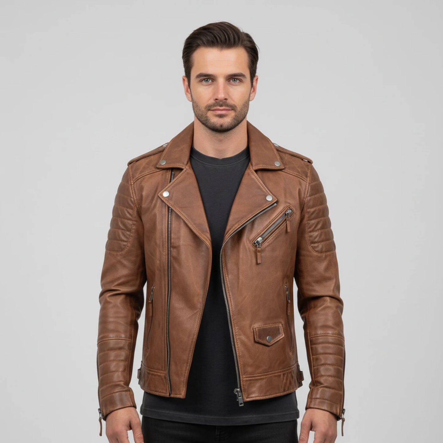 Men's Asymmetrical Leather Biker Jacket image