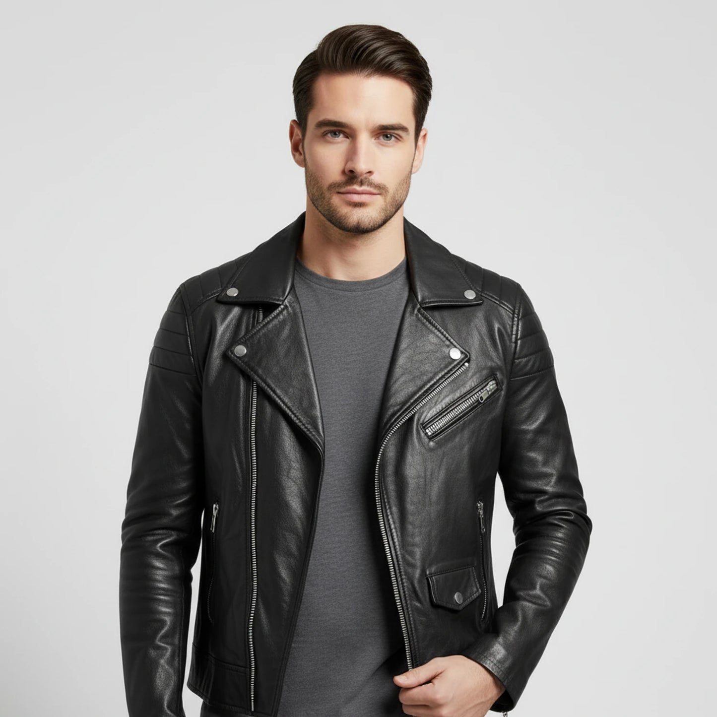 Men's Asymmetrical Leather Biker Jacket image
