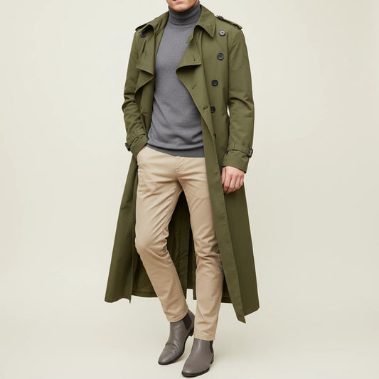 Men's Double-Breasted Long Coat