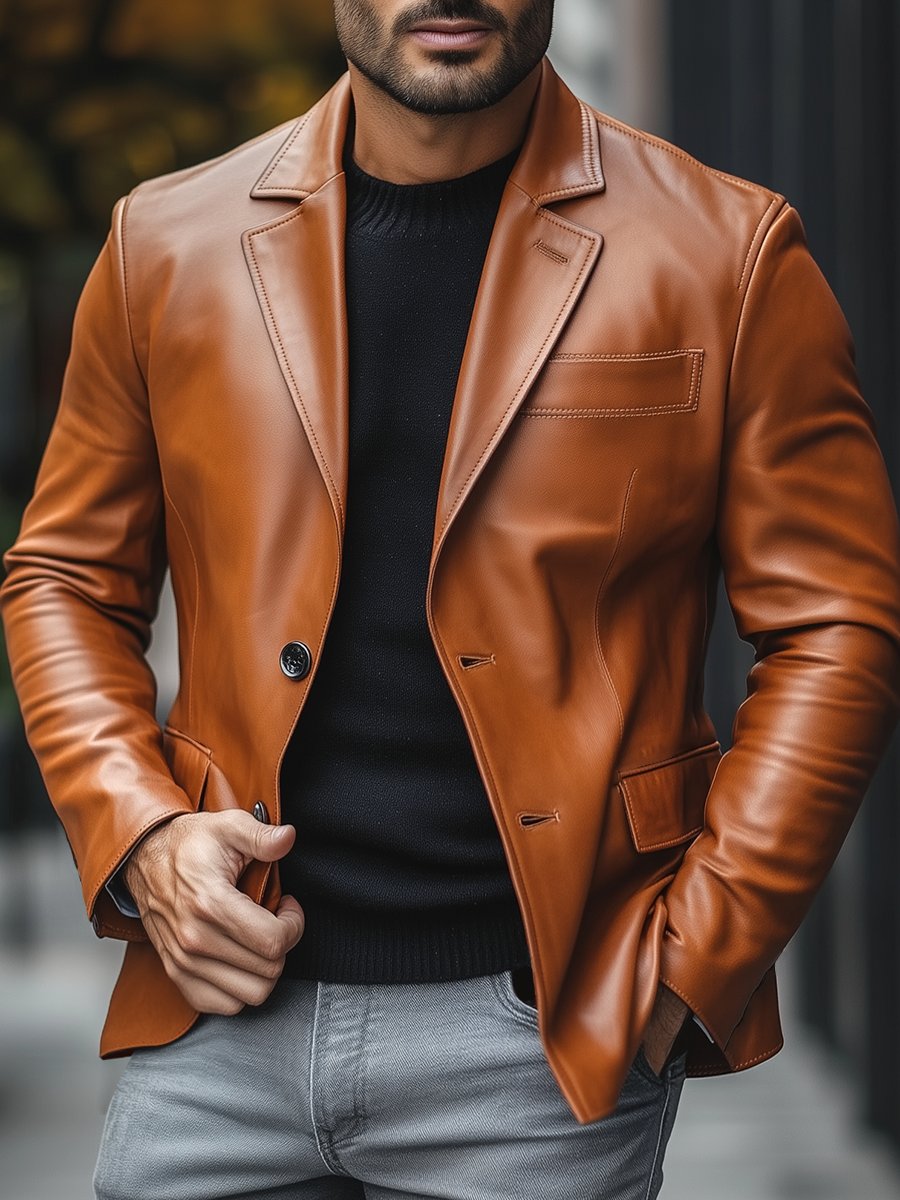 Men's Blazer Leather Jacket - Image 3