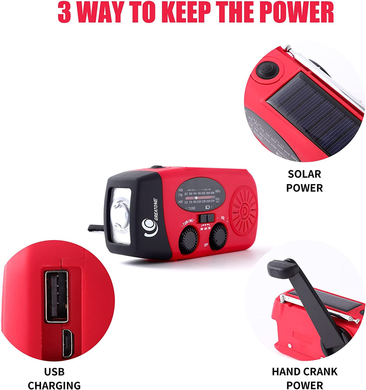 Portable Emergency Solar Hand Crank Radio with NOAA Weather Alerts