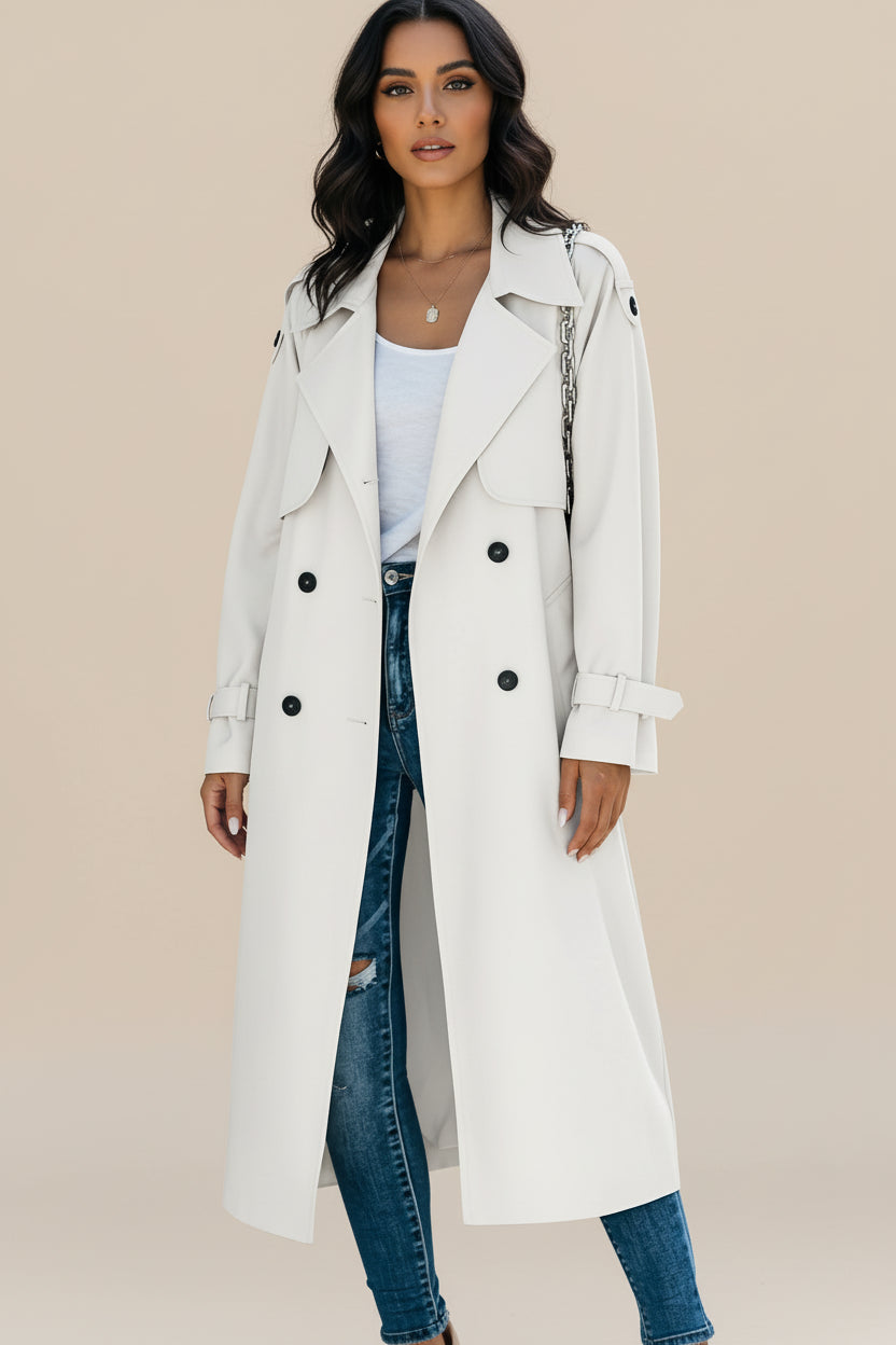 Women's Double-Breasted Long Trench Coat
