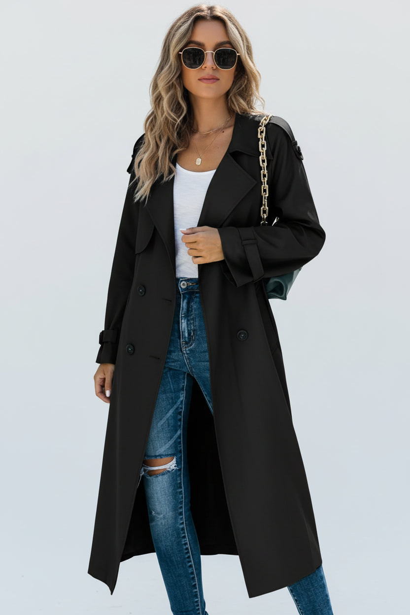 Women's Double-Breasted Long Trench Coat
