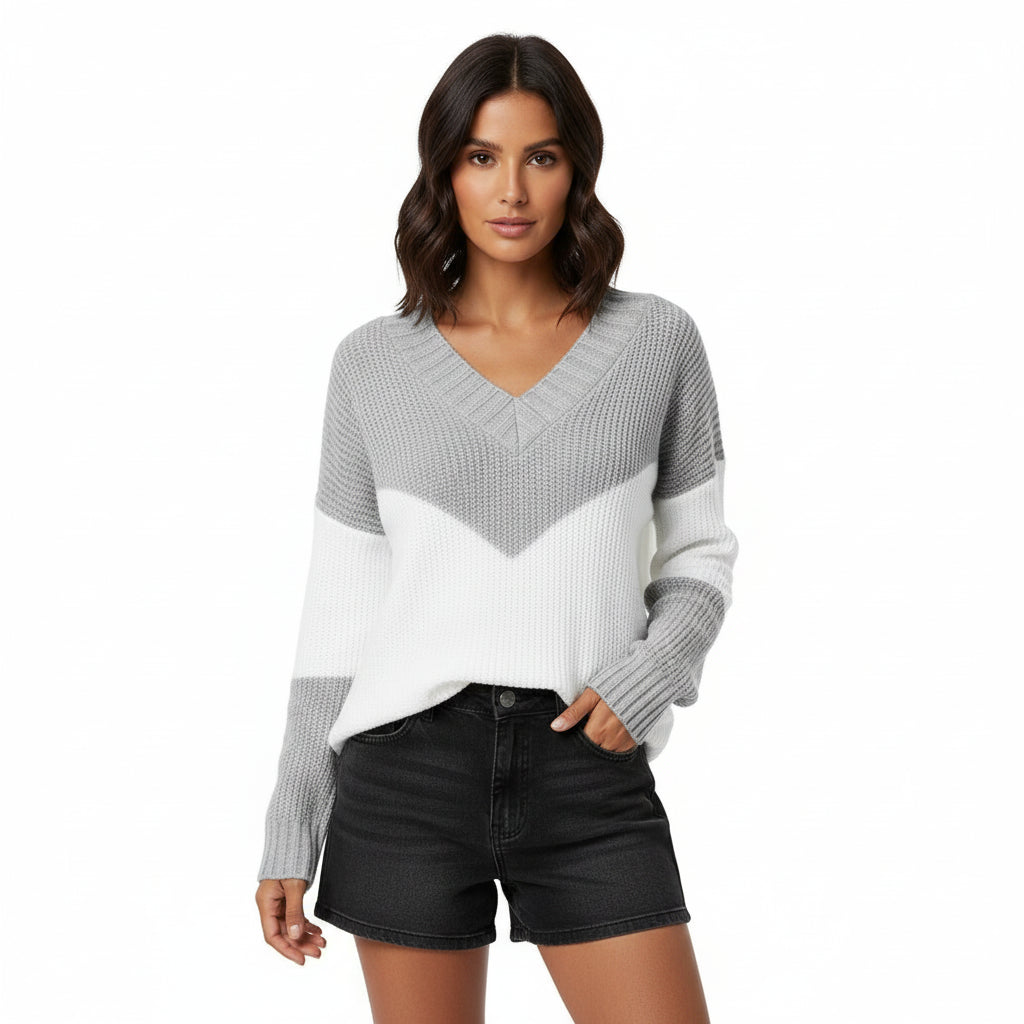 Women's Color Block V-Neck Sweater