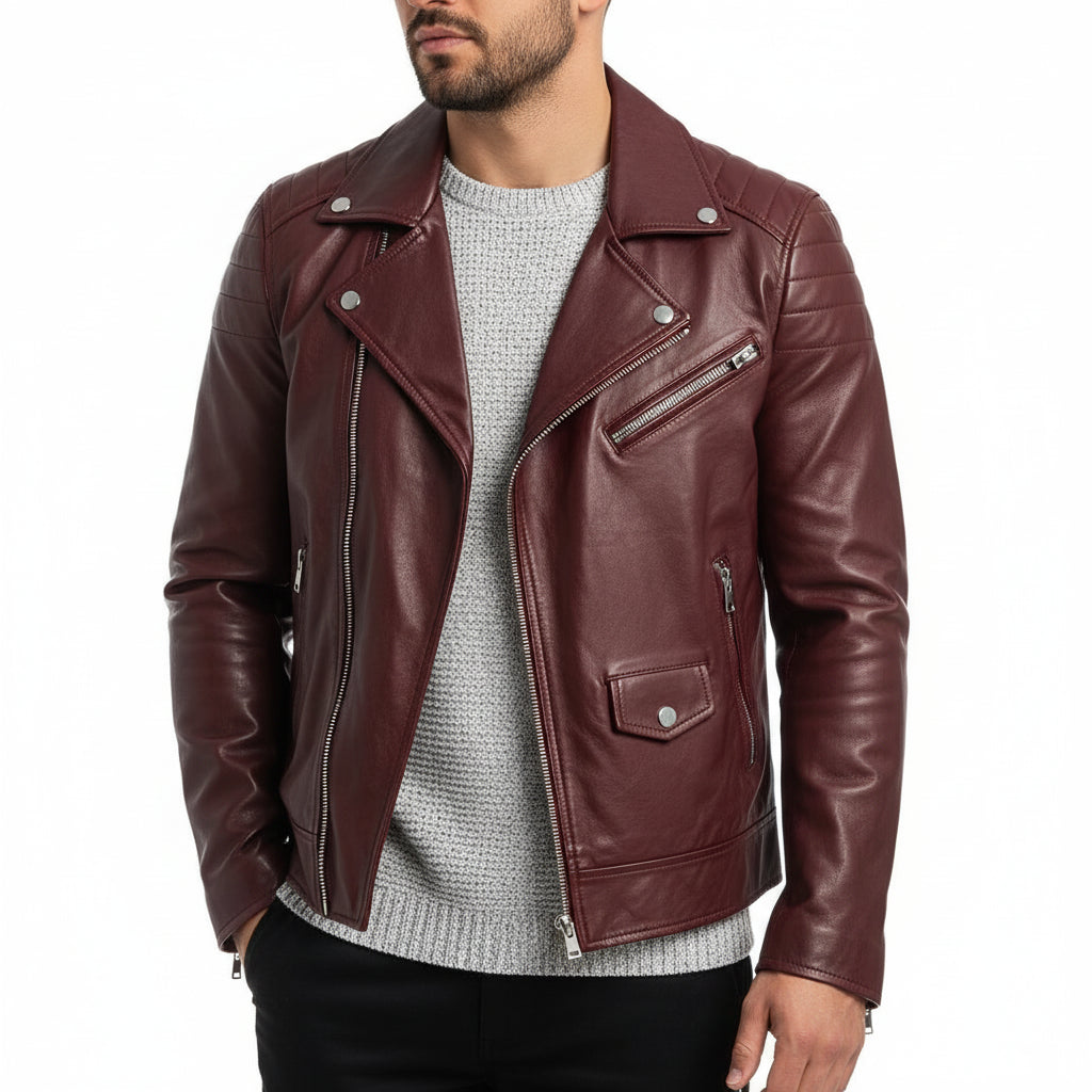 Men's Asymmetrical Leather Biker Jacket