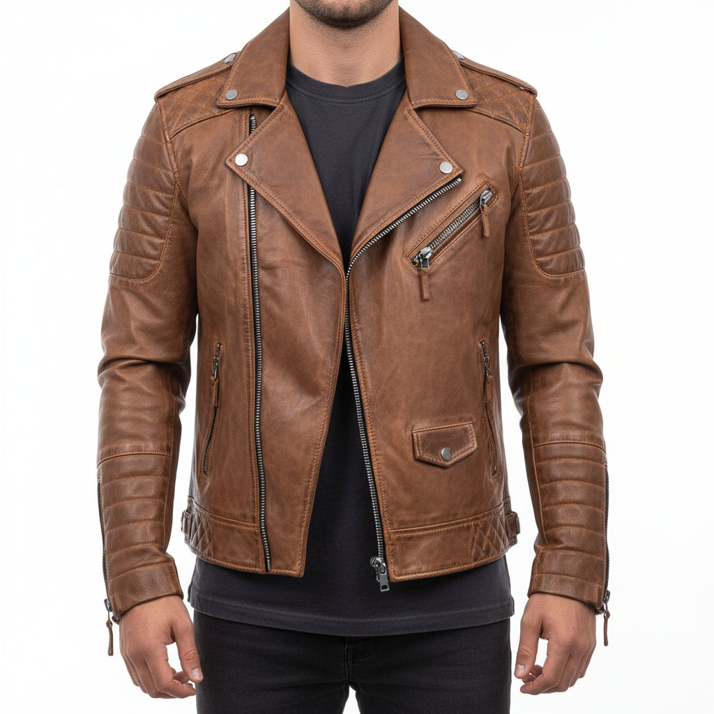 Men's Asymmetrical Leather Biker Jacket