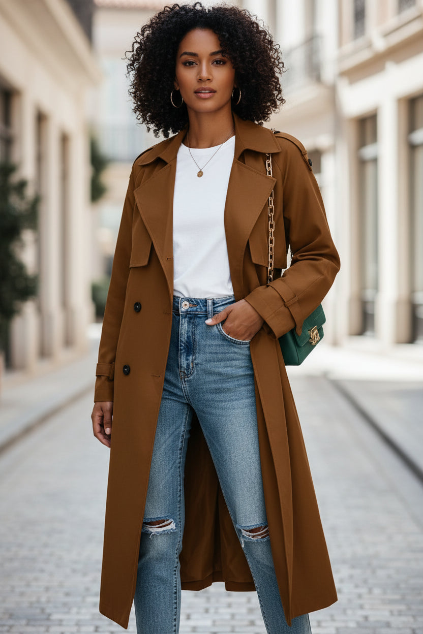 Women's Double-Breasted Long Trench Coat