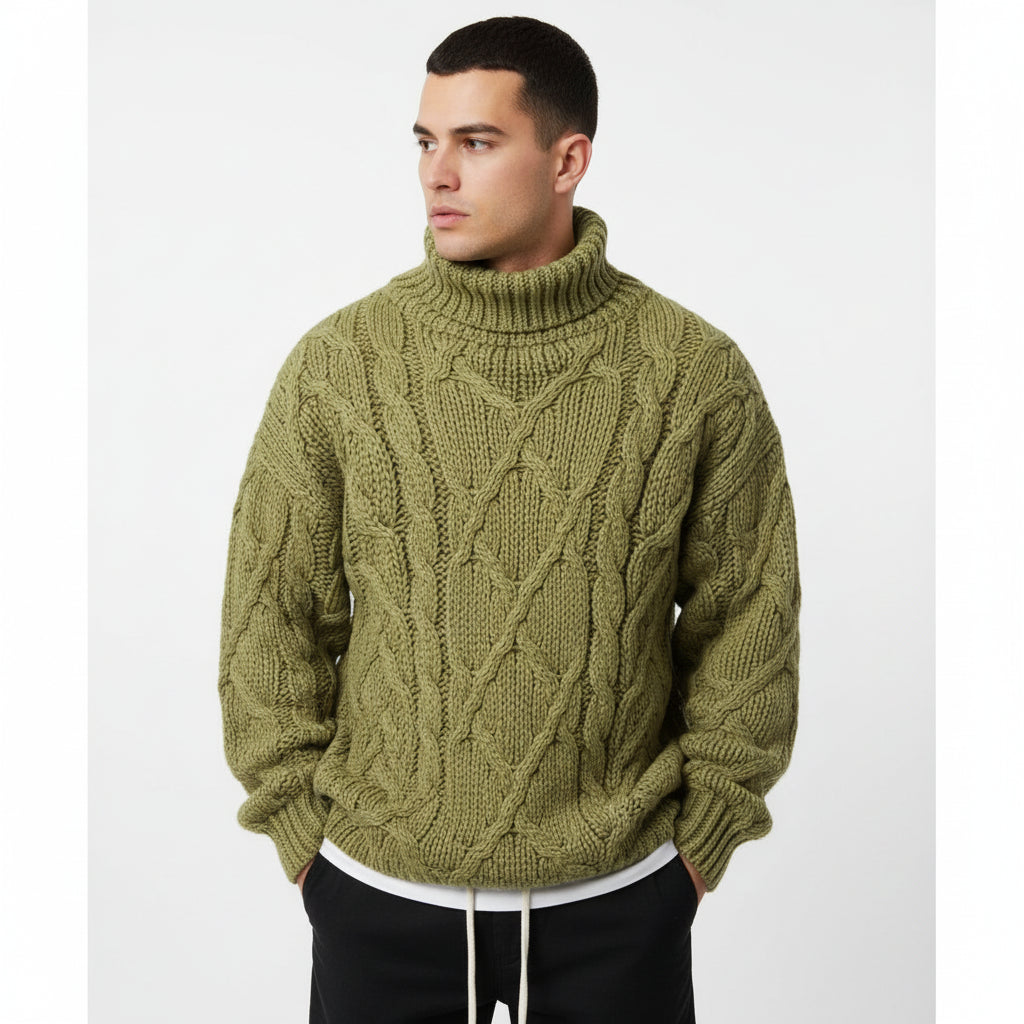 Men's Turtleneck Cable Knit Sweater
