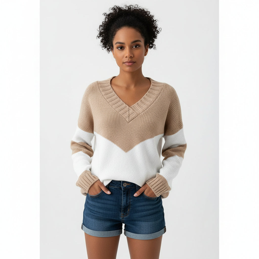 Women's Color Block V-Neck Sweater