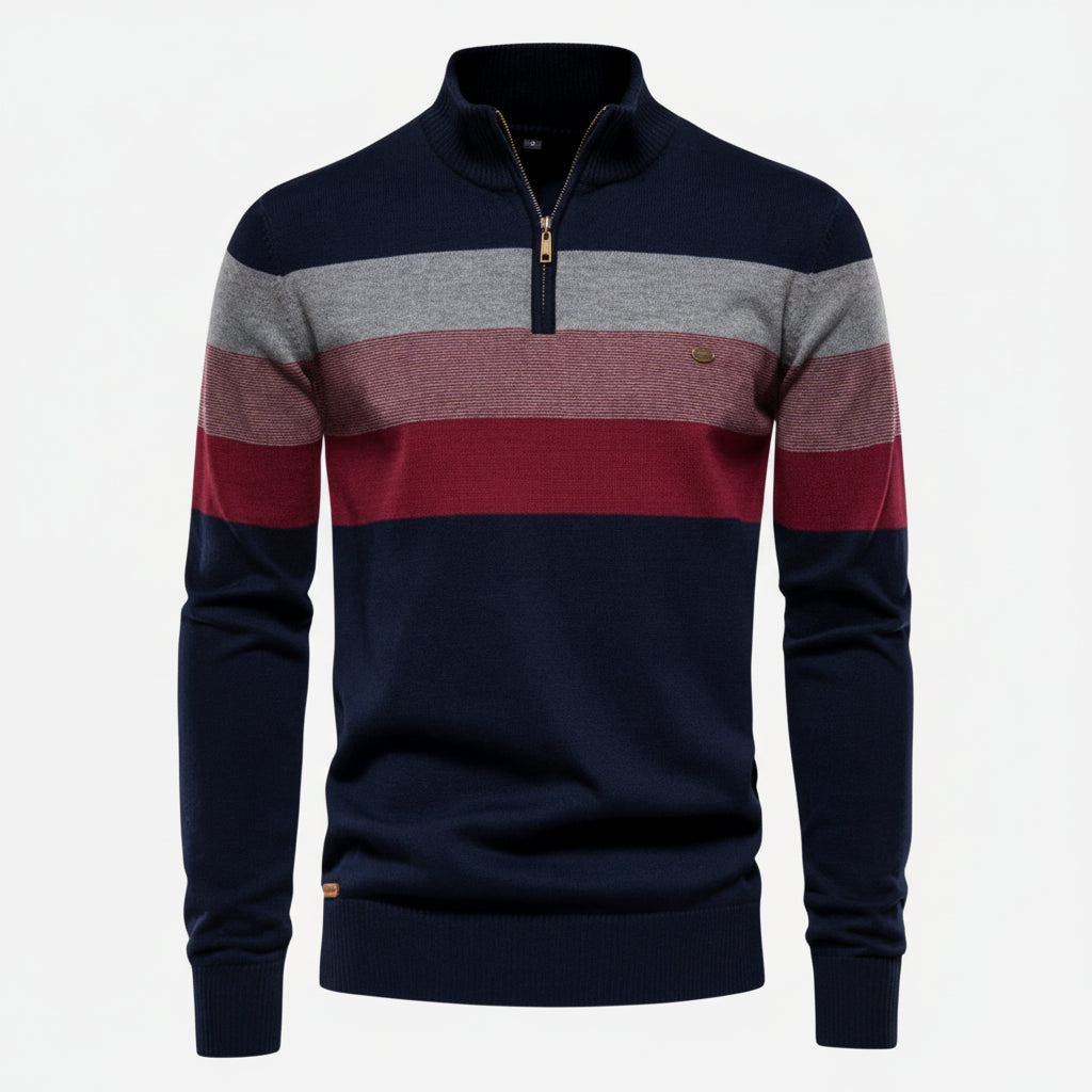 Men's Quarter-Zip Striped Sweater