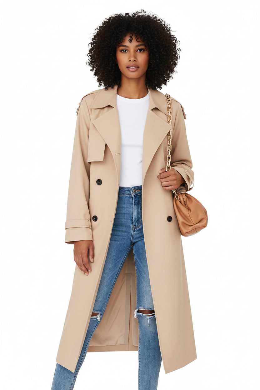 Women's Double-Breasted Long Trench Coat