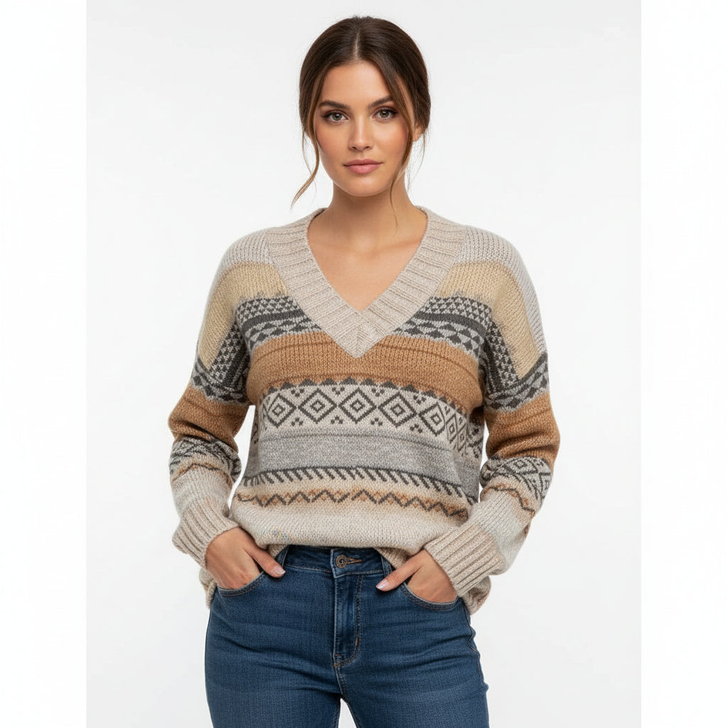 Women's Color Block V-Neck Sweater
