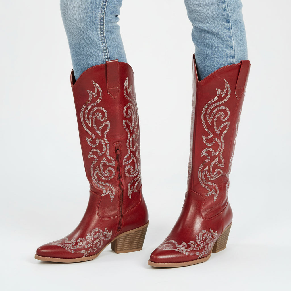 Women's Embroidered Knee High Cowboy Boots
