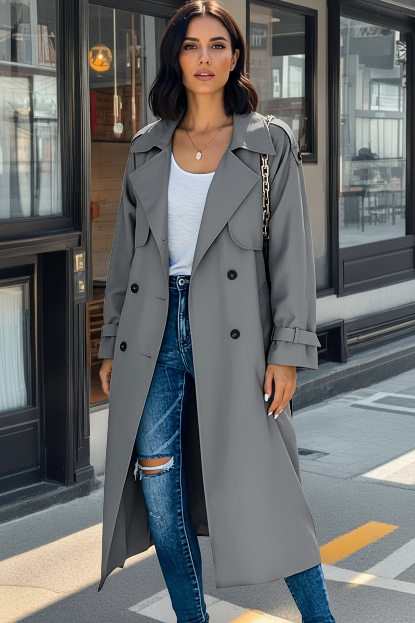 Women's Double-Breasted Long Trench Coat