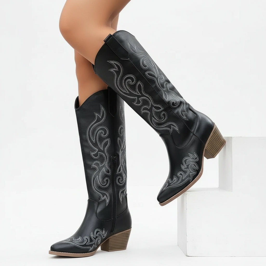 Women's Embroidered Knee High Cowboy Boots