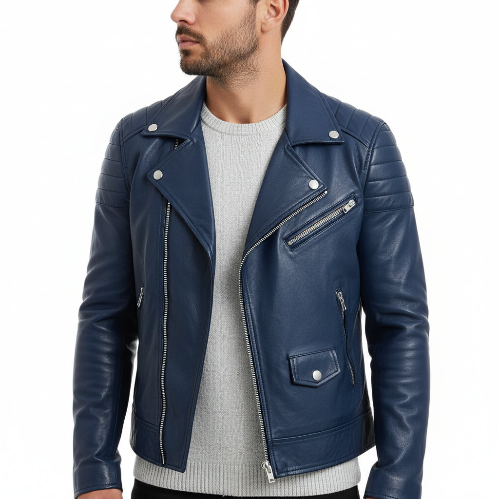 Men's Asymmetrical Leather Biker Jacket