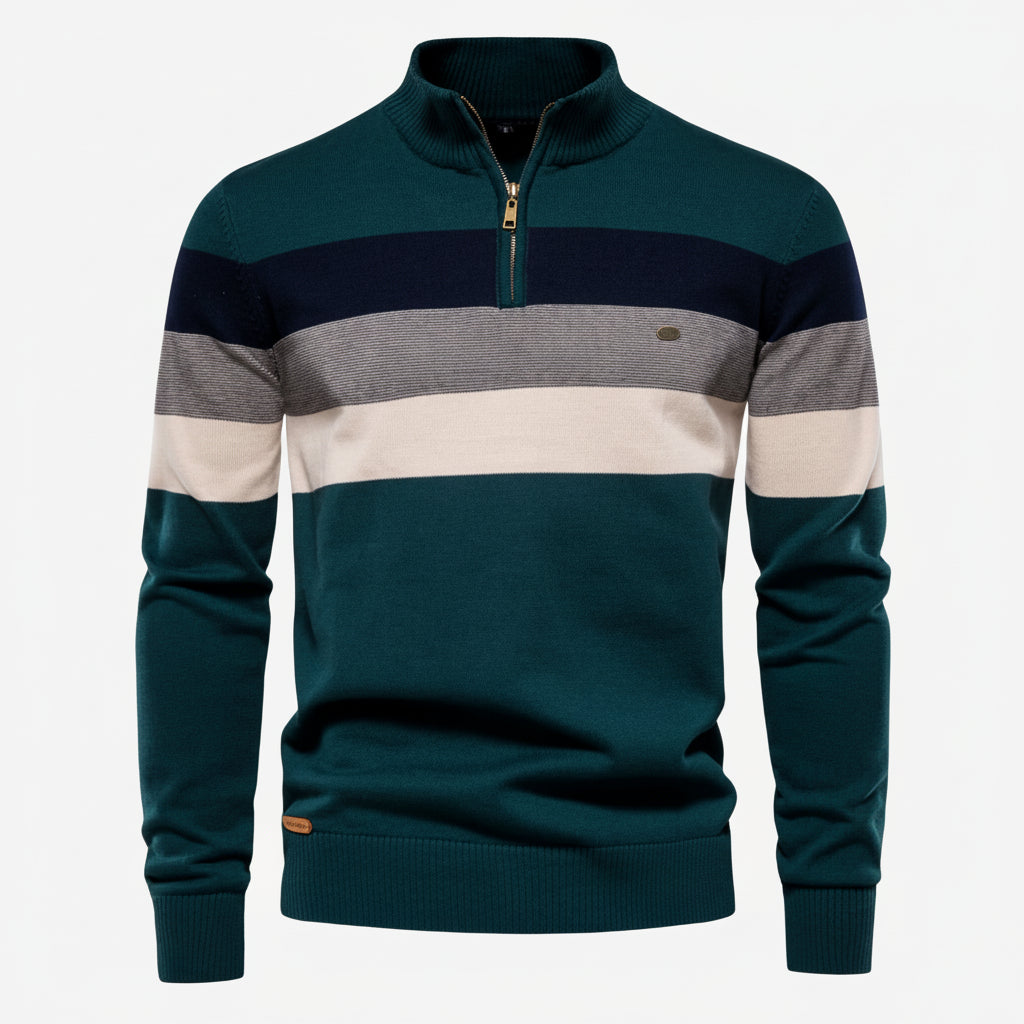 Men's Quarter-Zip Striped Sweater