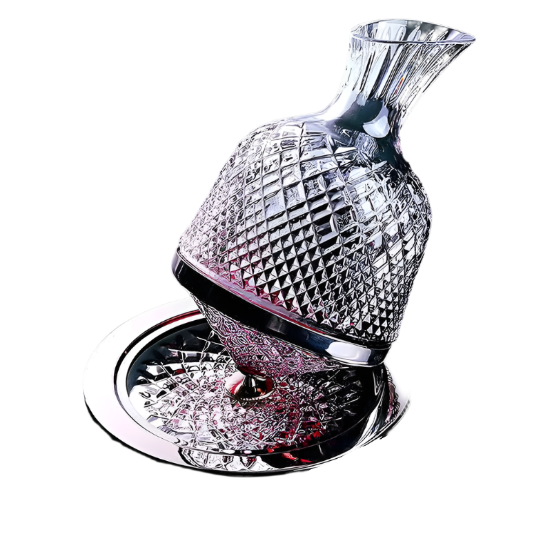 Rotating Crystal Decanter at a High Level – luxurious and elegant design – rotating function for better aeration – ideal for whiskey and other spirits – made of high-quality crystal – a unique addition to the table