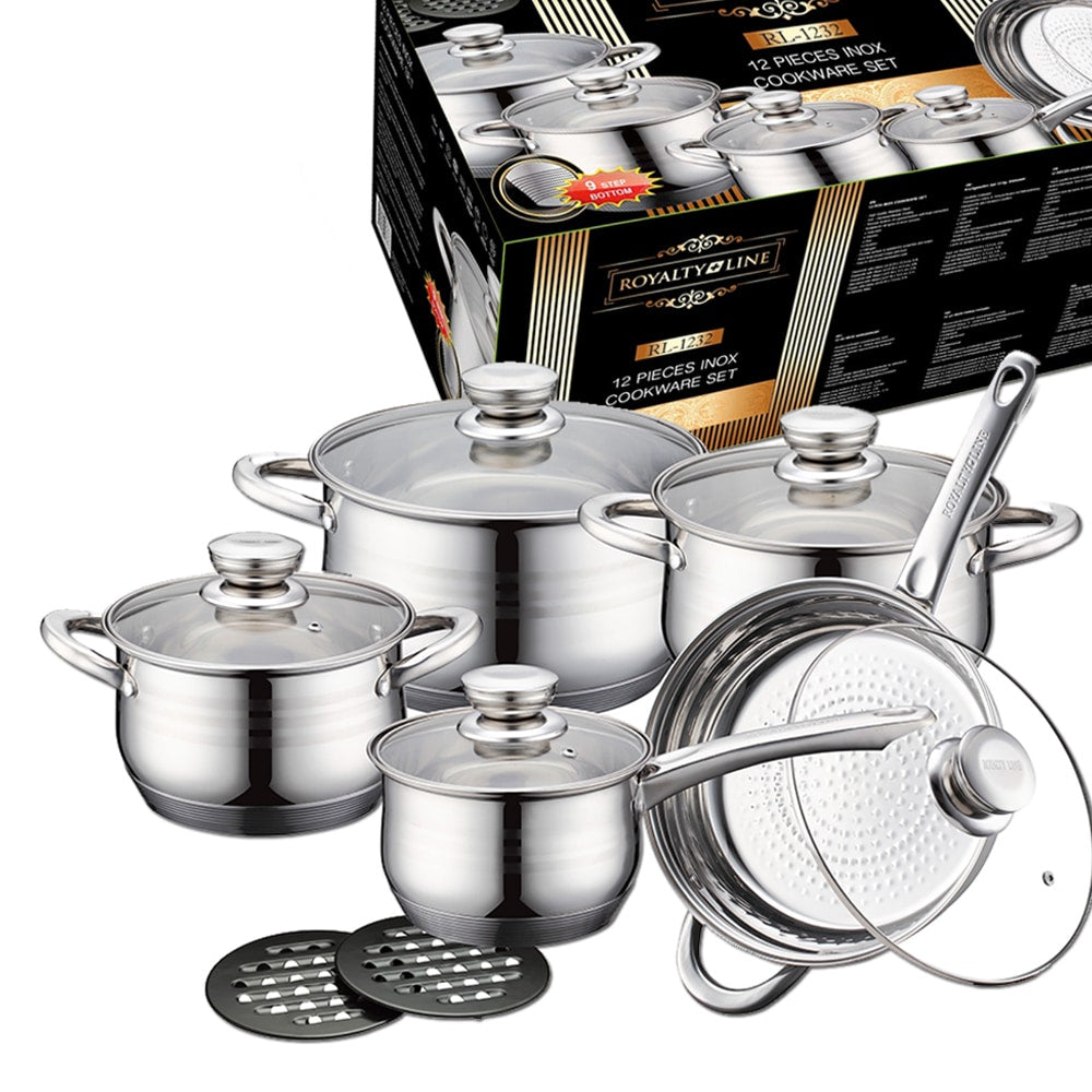 Royalty Line Cookware Set in Stainless Steel (12 Pieces)