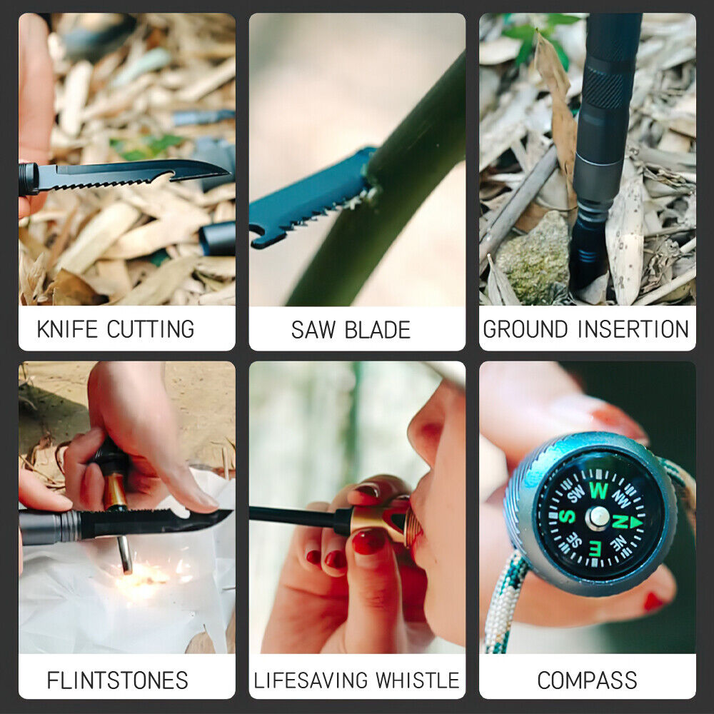 Tactical Outdoor Survival Trekking Pole with Multi-Tool Kit