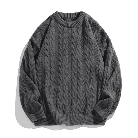 Unisex Boxy Cable-Knit Sweater with Ribbed Hem