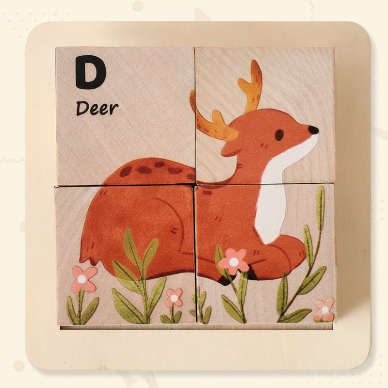 Unisex Montessori Animal Wooden Puzzle 6-in-1