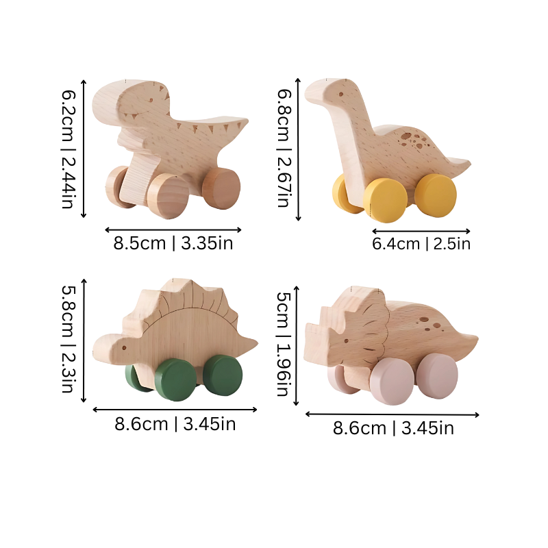 Unisex Wooden Dinosaur Roller Car Toy Set for Kids