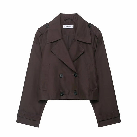 Women's Double-Breasted Trench Coat with Pockets – Autumn Winter Office Jacket