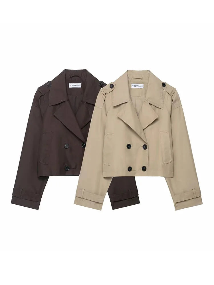 Women's Double-Breasted Trench Coat with Pockets – Autumn Winter Office Jacket