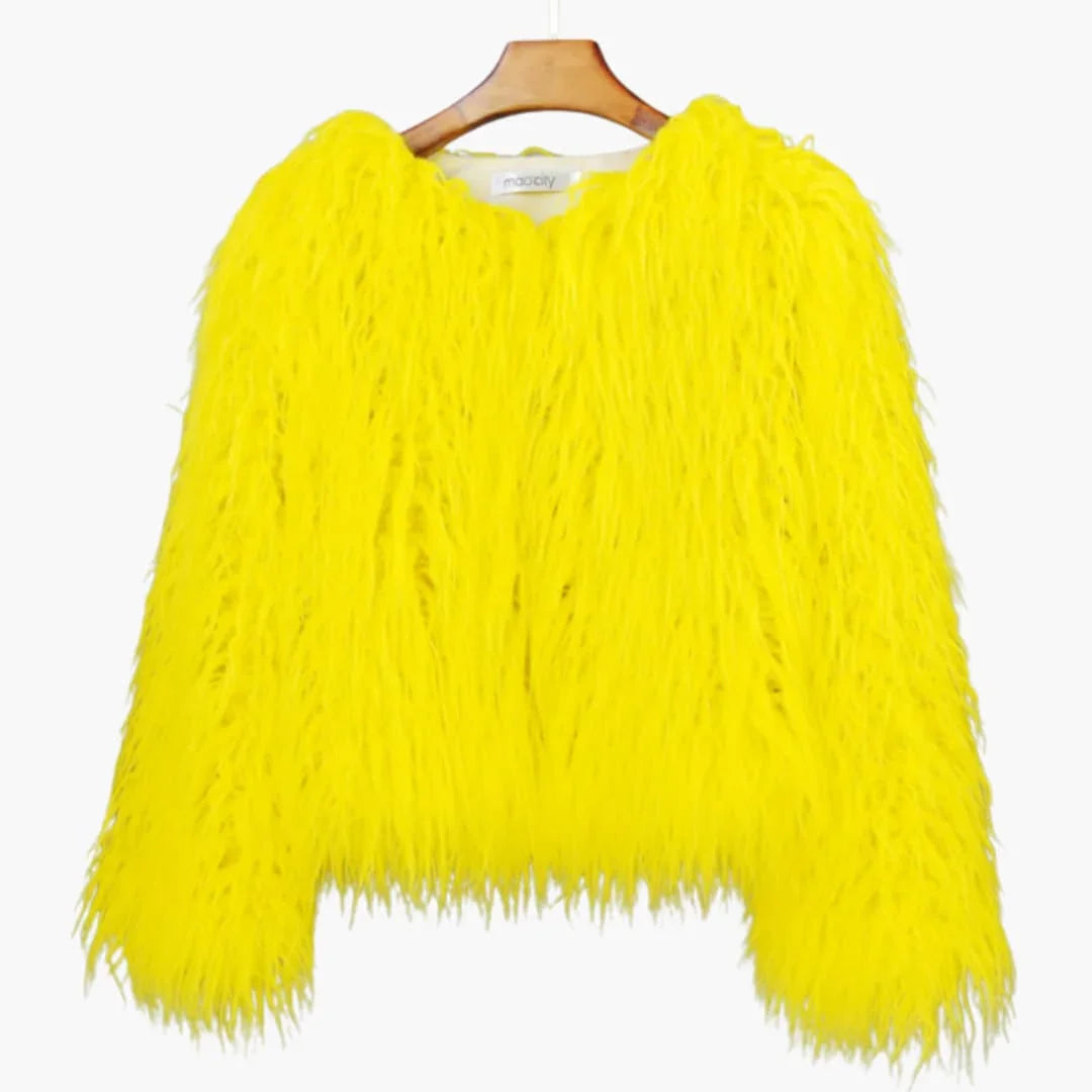 Women's Faux Fur Coat with Long Sleeves and Textured Finish