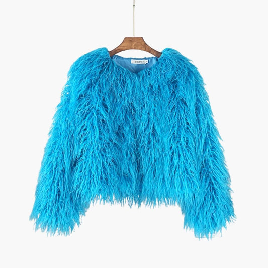 Women's Faux Fur Coat with Long Sleeves and Textured Finish
