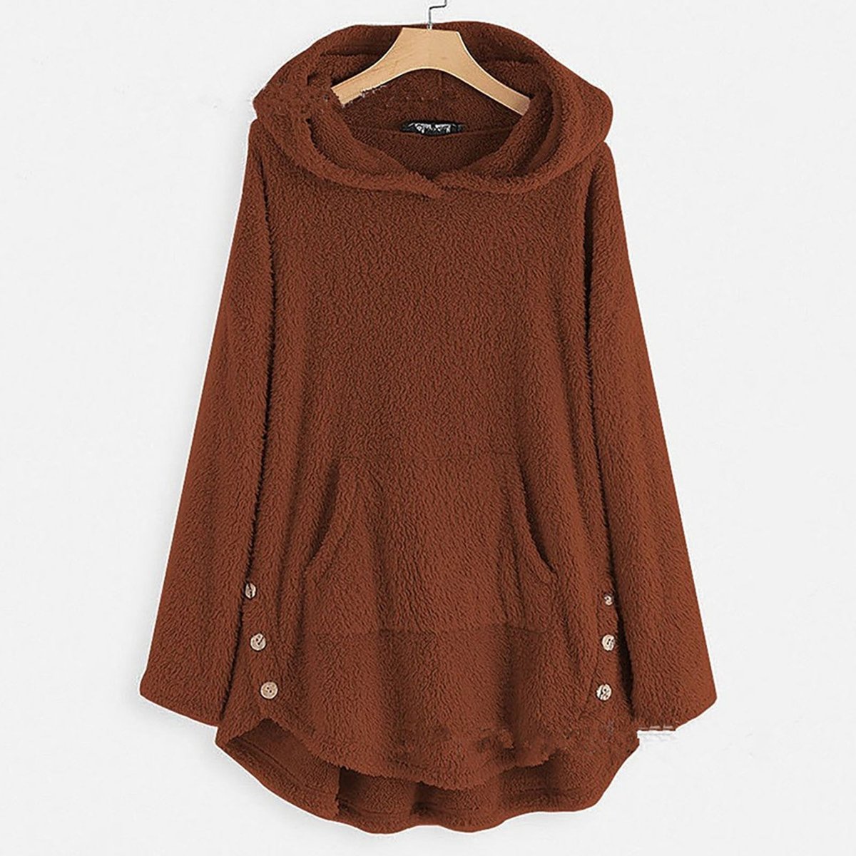 Women's Fleece Zip-Up Hooded Plush Coat with Cat Pocket