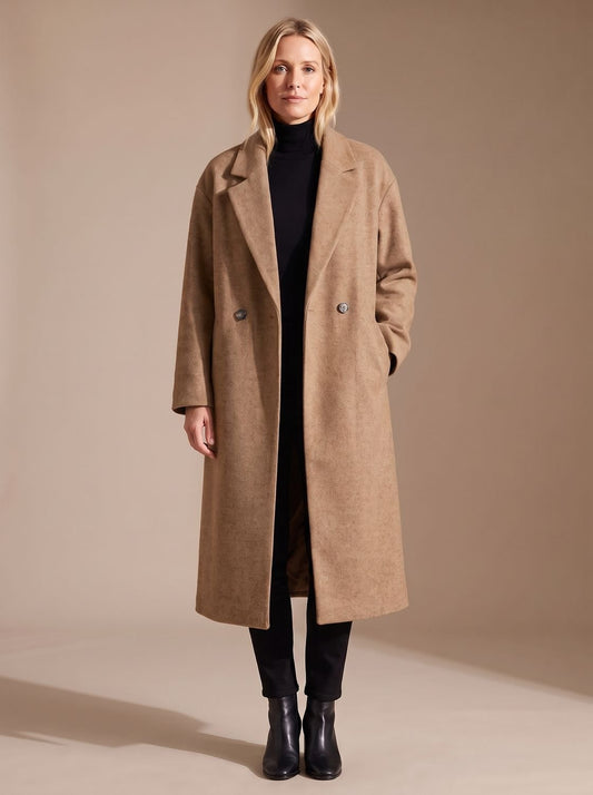 Women's Long Tailored Relaxed Double-Breasted Winter Coat