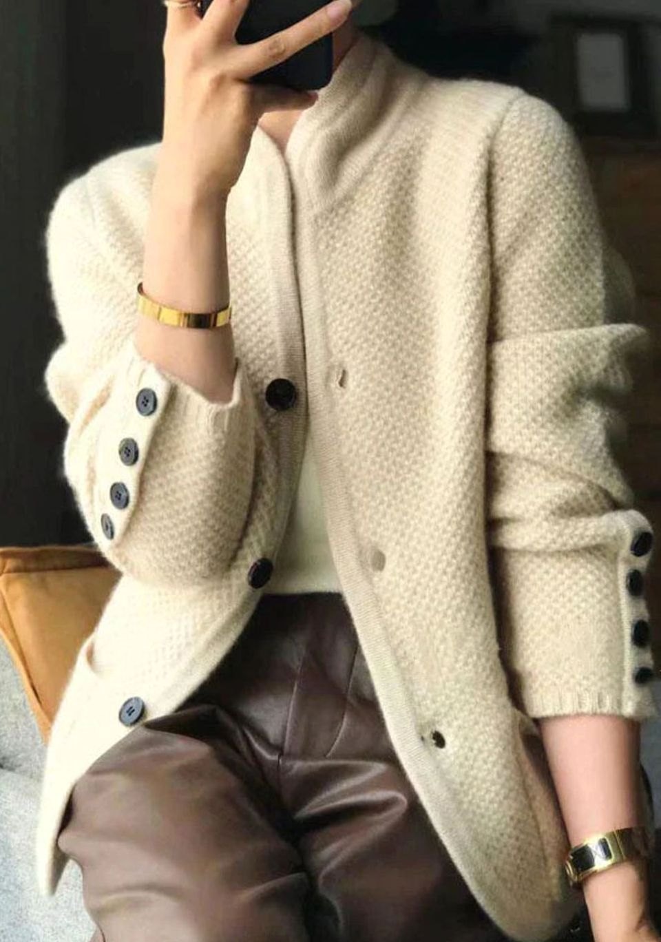 Women's Mock-Neck Button-Up Knit Cardigan Sweater