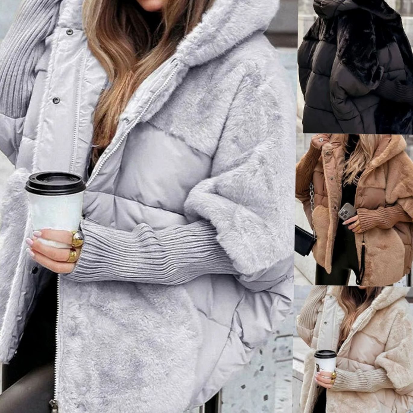 Women's Oversized Faux Fur Hooded Winter Puffer Jacket