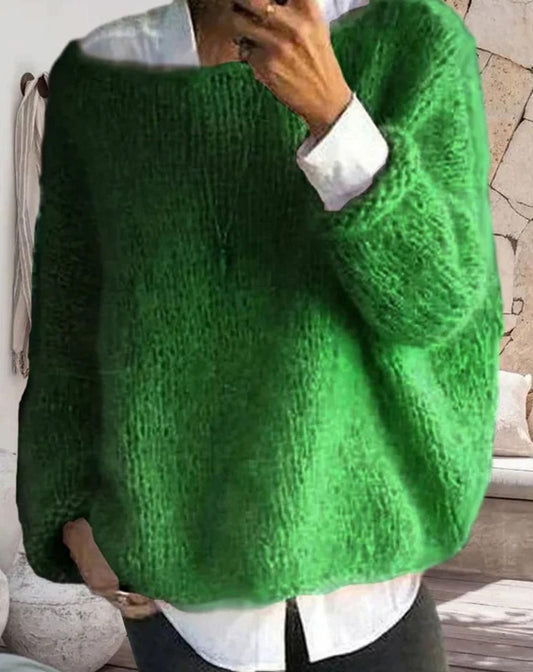 Women's Oversized Fuzzy Knit Long-Sleeve Pullover Sweater