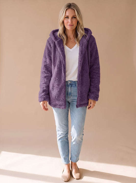 Women's Oversized Hooded Teddy Fleece Zip-Up Coat