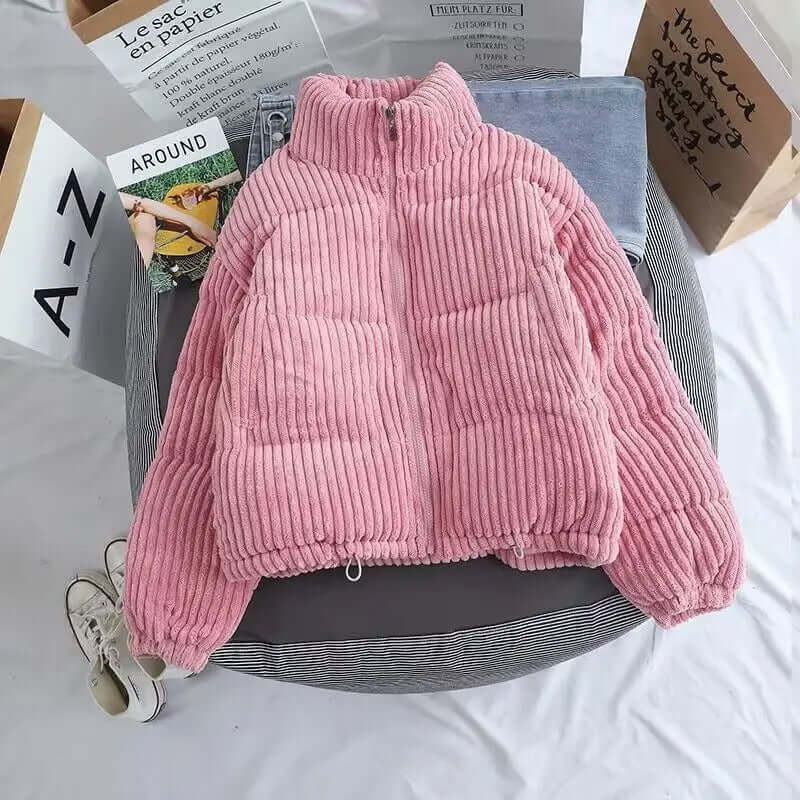 Women's Oversized Zip-Up Jacket with High Collar and Elastic Cuffs