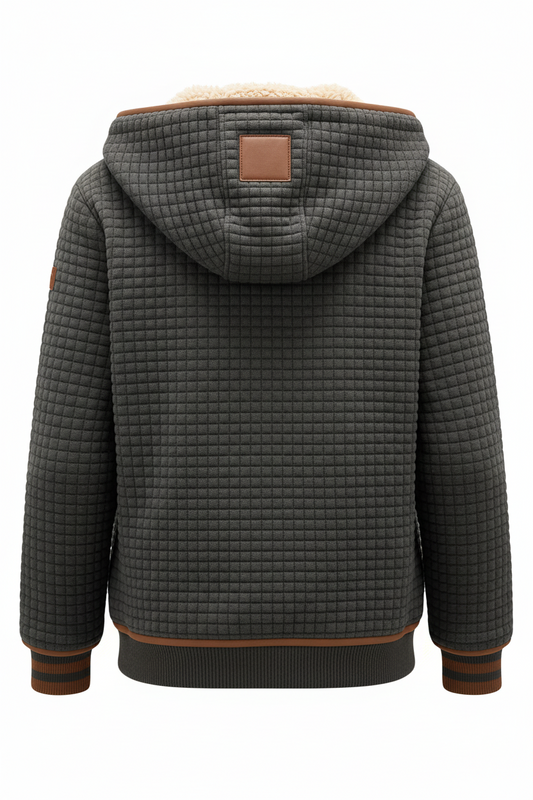 Women's Retro Warm Outdoor Jacket with Check Pattern and Double Collar