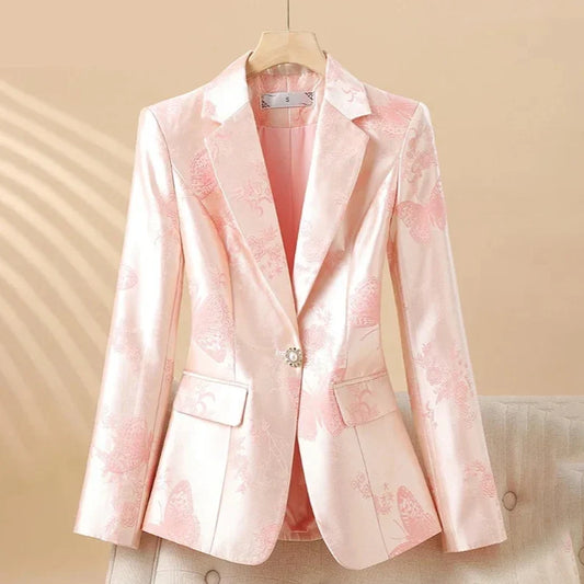 Women's Rosette Blazer with Jeweled Button