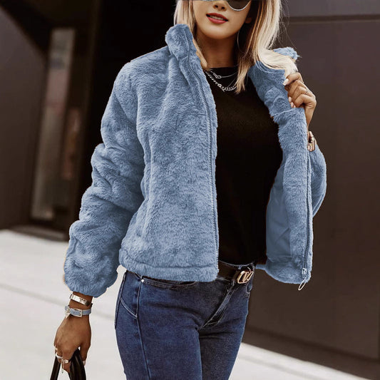 Women's Soft Zip-Up Teddy Bomber Jacket