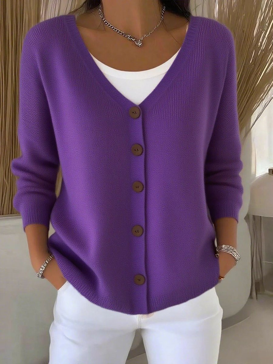 Women's V-Neck Button-Front Long Sleeve Knit Cardigan