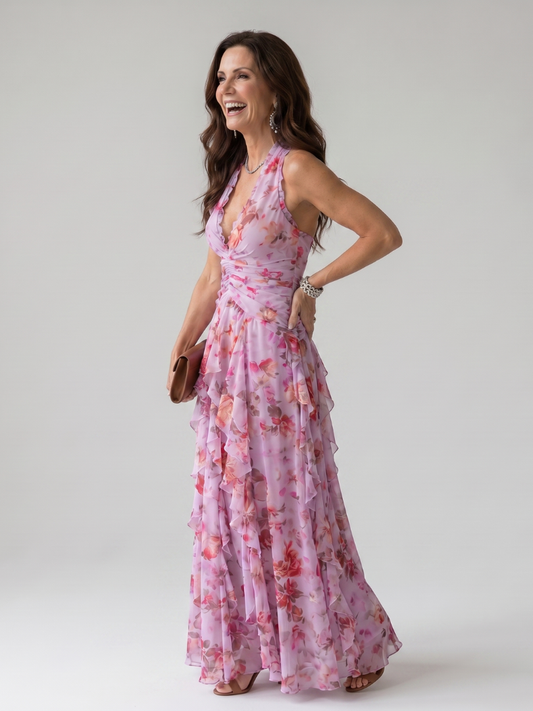Women's V-Neck Halter Maxi Dress