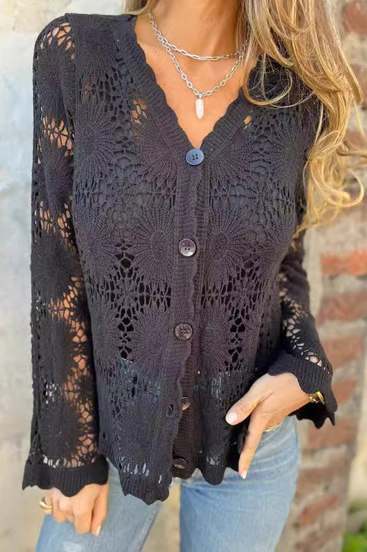 Image of Women's Button-Front Crochet Cardigan