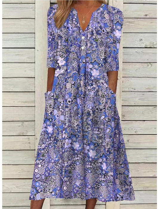 Image of Women's Floral A-Line Midi Dress