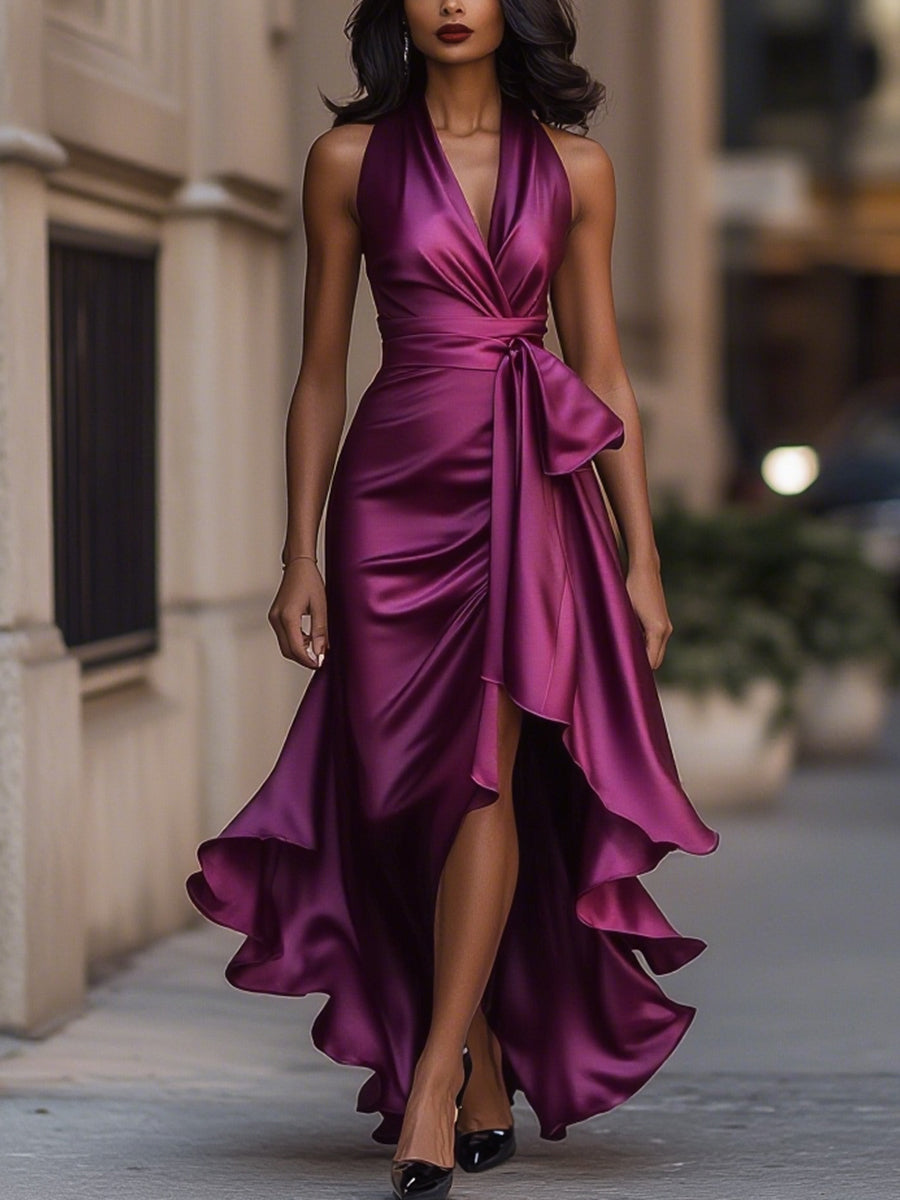 Image of Women's Halter Wrap High-Low Dress
