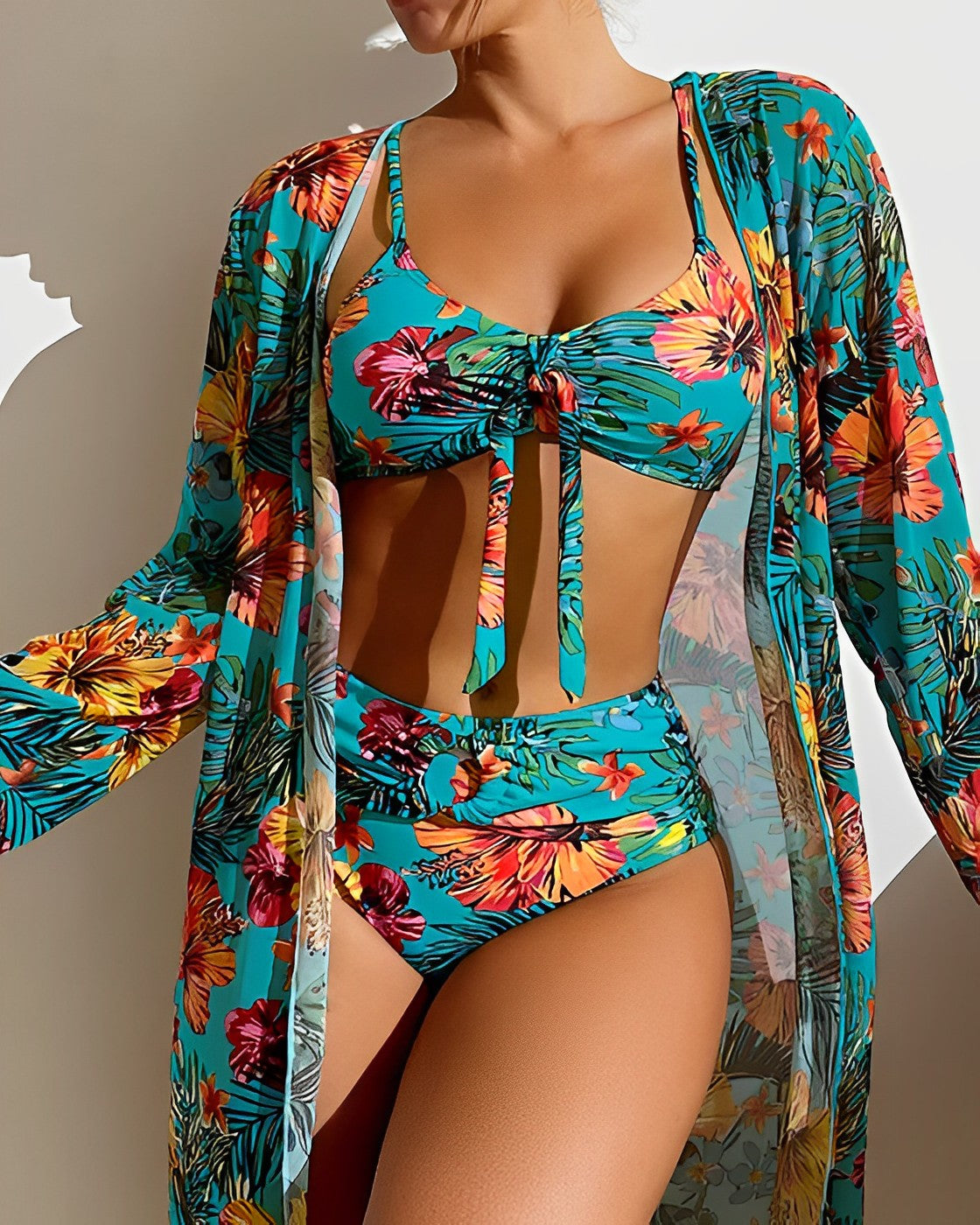 Image of Women's High Waisted Bikini Set with Cover-Up