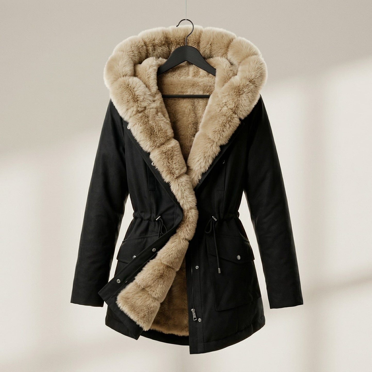 Image of Women's Hooded Fur Trimmed Jacket