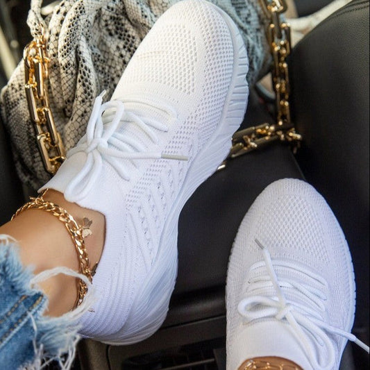 Image of Women's Lace-Up Knit Upper Sneakers